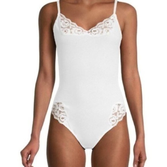 FREE PEOPLE Side of Sass Lace-Trim Cotton Bodysuit - White - NWT - Picture 4 of 7
